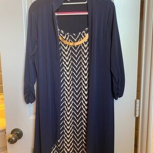 Naif-2 in 1 dress in navy blue cardigan over a chevron print pre-owned in sze PS